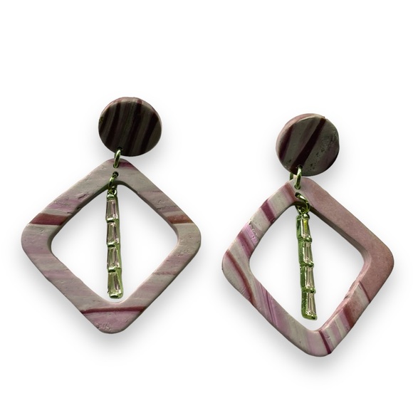 Striped Neutral Dangling CZ Earrings - Picture 4 of 4